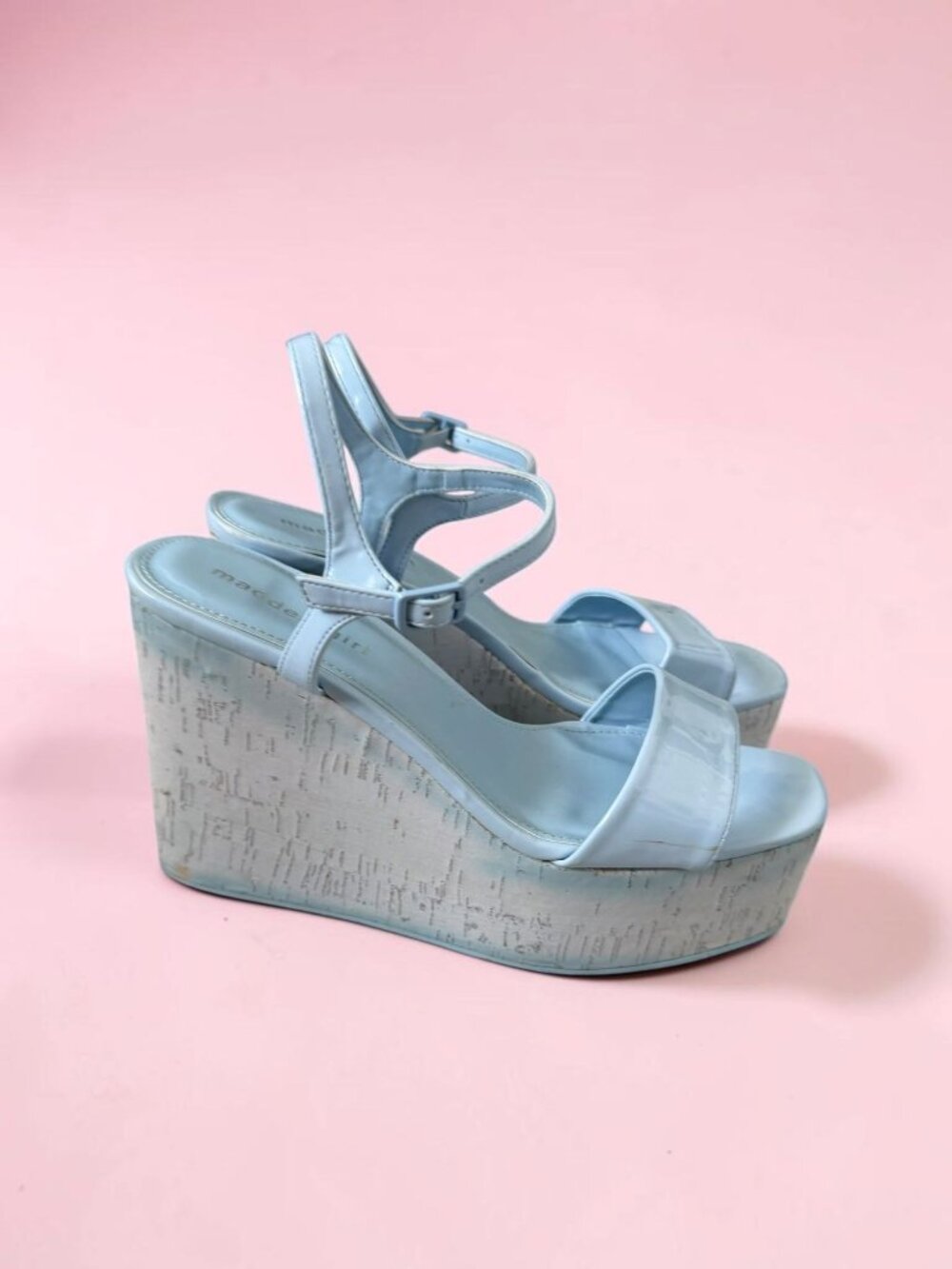 MADDEN GIRL Light Blue Patent Platform Wedges Sandals Size 8.5
